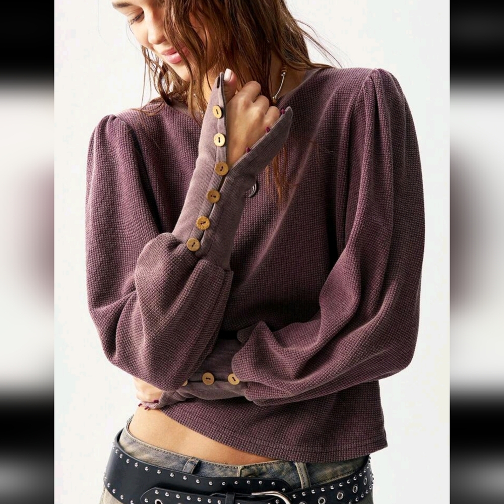 Bohemela Women's Purple Buttoned Top - Picture 3 of 5